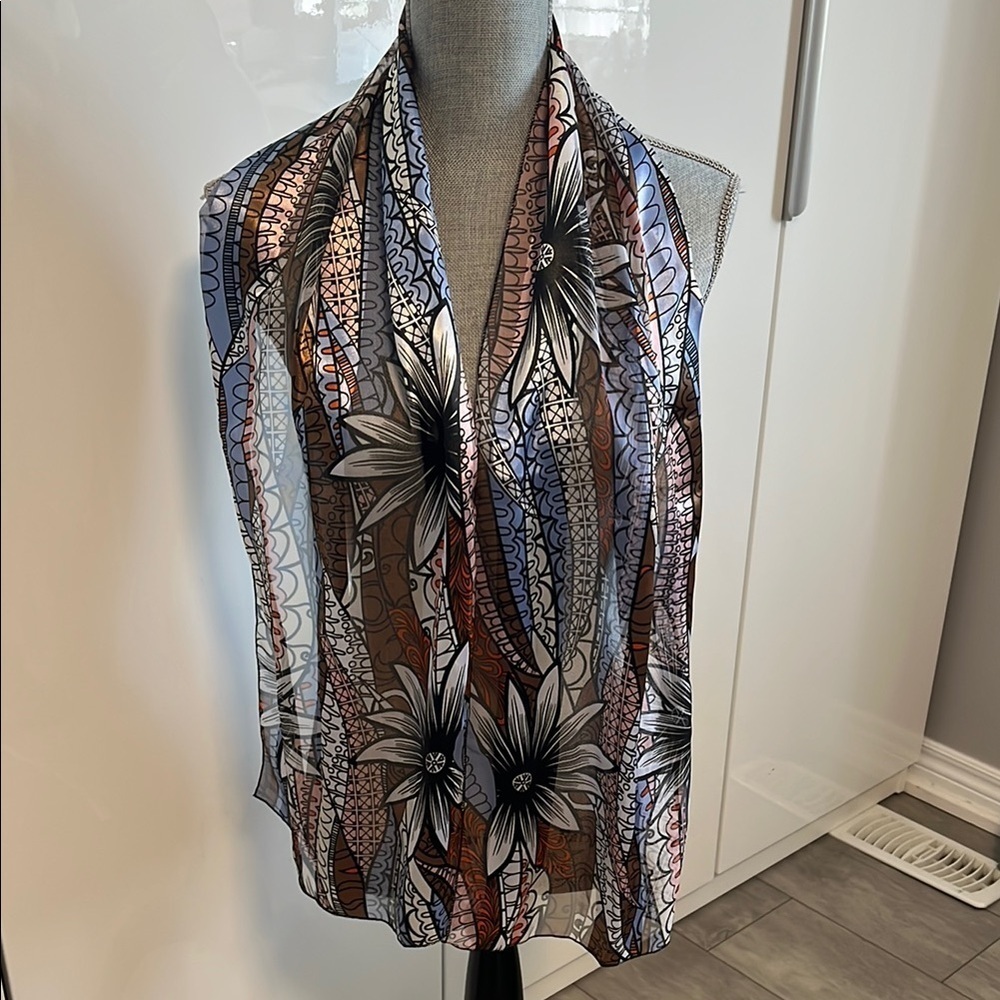 Floral Patterned Scarf Silk Feel - Picture 3 of 6